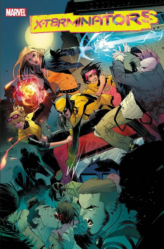 The cover art for X-TERMINATORS #3, showing Boom-Boom, Dazzler, Wolverine (Laura Kinney) and Jubilee fighting vampires. Cover art by Federico Vicentini.