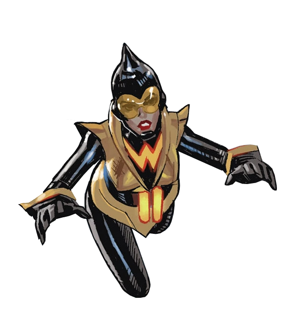 A costume reminiscent of the Wasp's first one, but colored yellow and black, armored, with a pair of goggles.