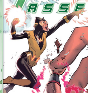 The Wasp, in the same costume, as she appeared on the cover of Avengers Assemble #20.