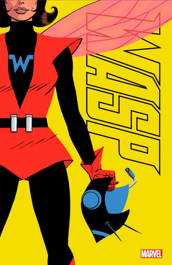 The cover to WASP #1, showing Jan holding her wasp helmet.
