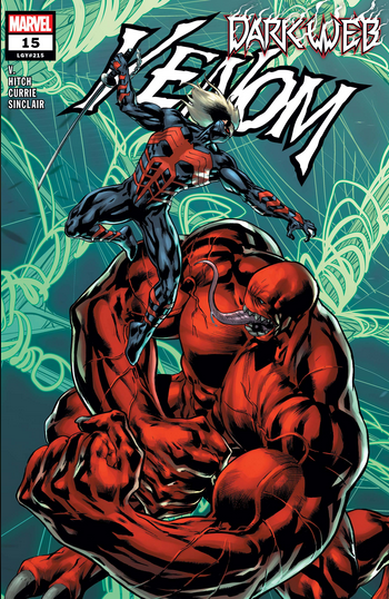 The cover of VENOM #15, showing Dylan Brock as Codex attacking Bedlam.