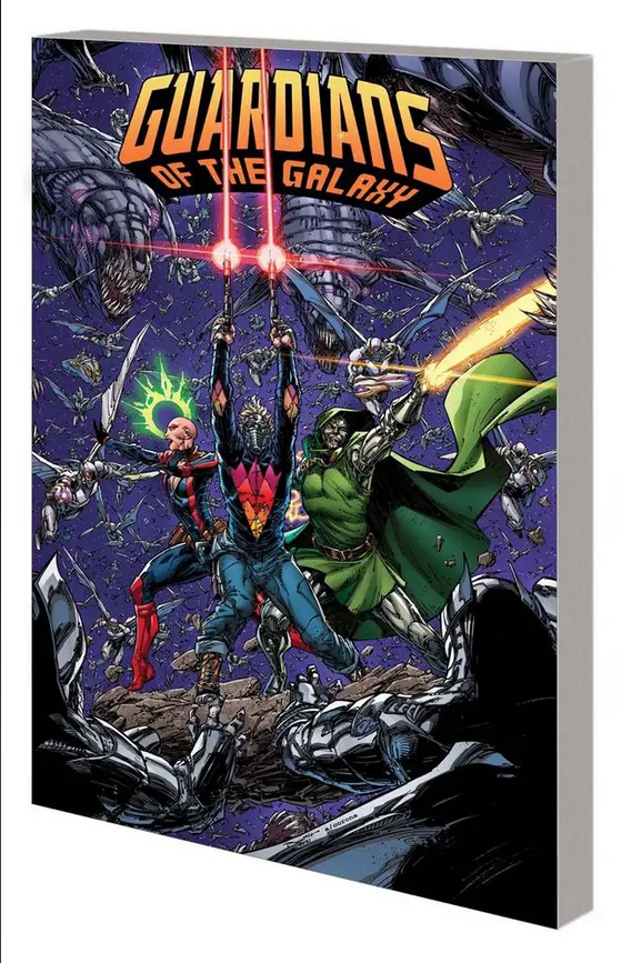 The cover to the GUARDIANS OF THE GALAXY BY AL EWING TPB, by Brett Booth.