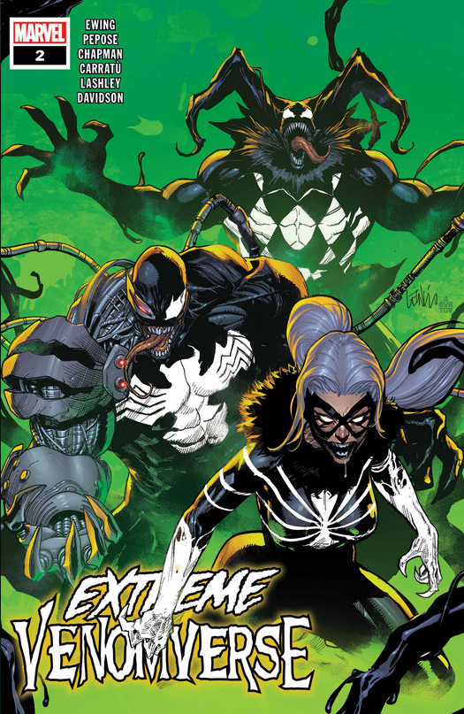 The cover for EXTREME VENOMVERSE #2, by Leinil Yu, featuring the three alternate Venoms introduced in the issue.