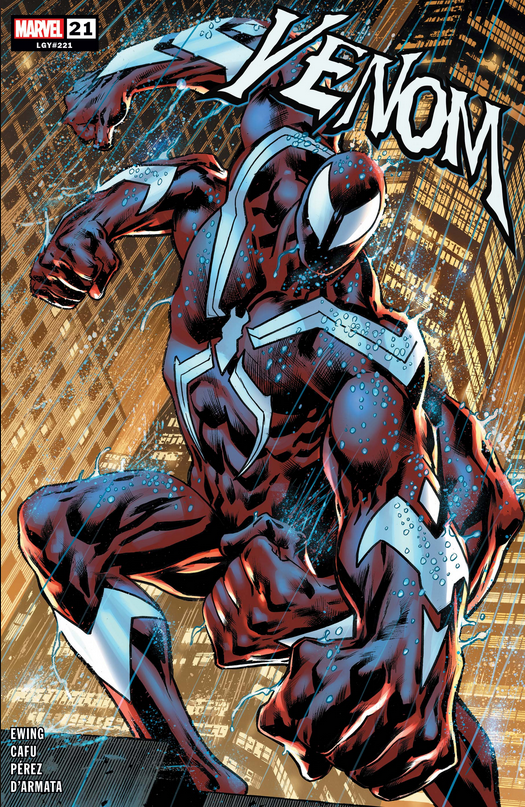 The cover of VENOM #21, by BRYAN HITCH, showing Bedlam in his new costume/fight mode.