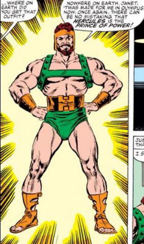 A panel of Hercules in arguably his best outfit, the big metal H and trunks.