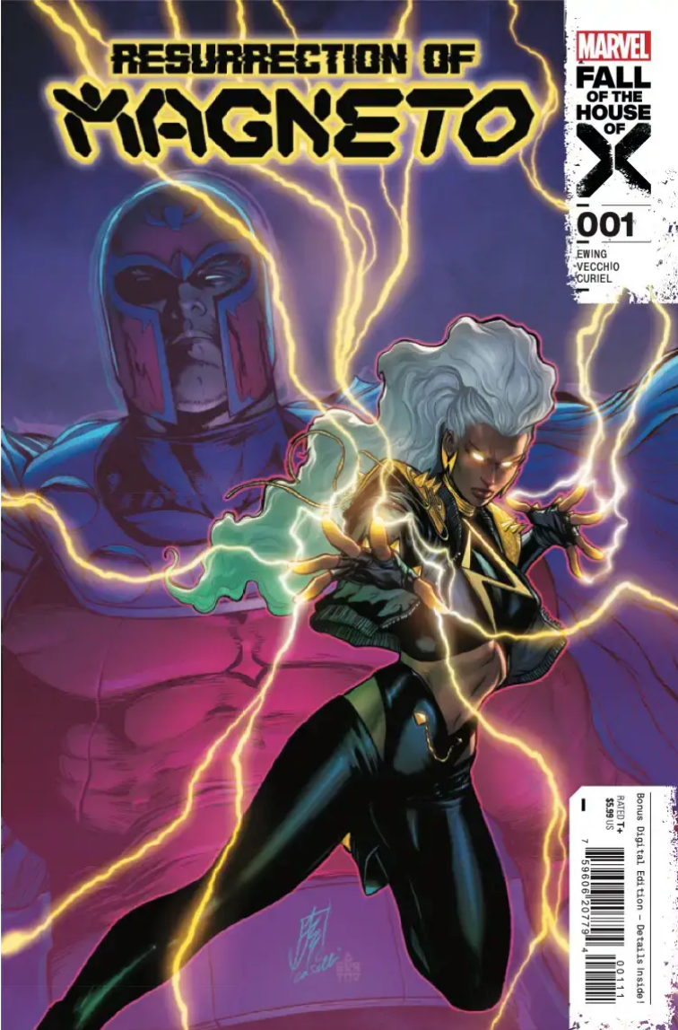 The cover for RESURRECTION OF MAGNETO #1 by Stefano Caselli, showing Magneto and Storm in action.
