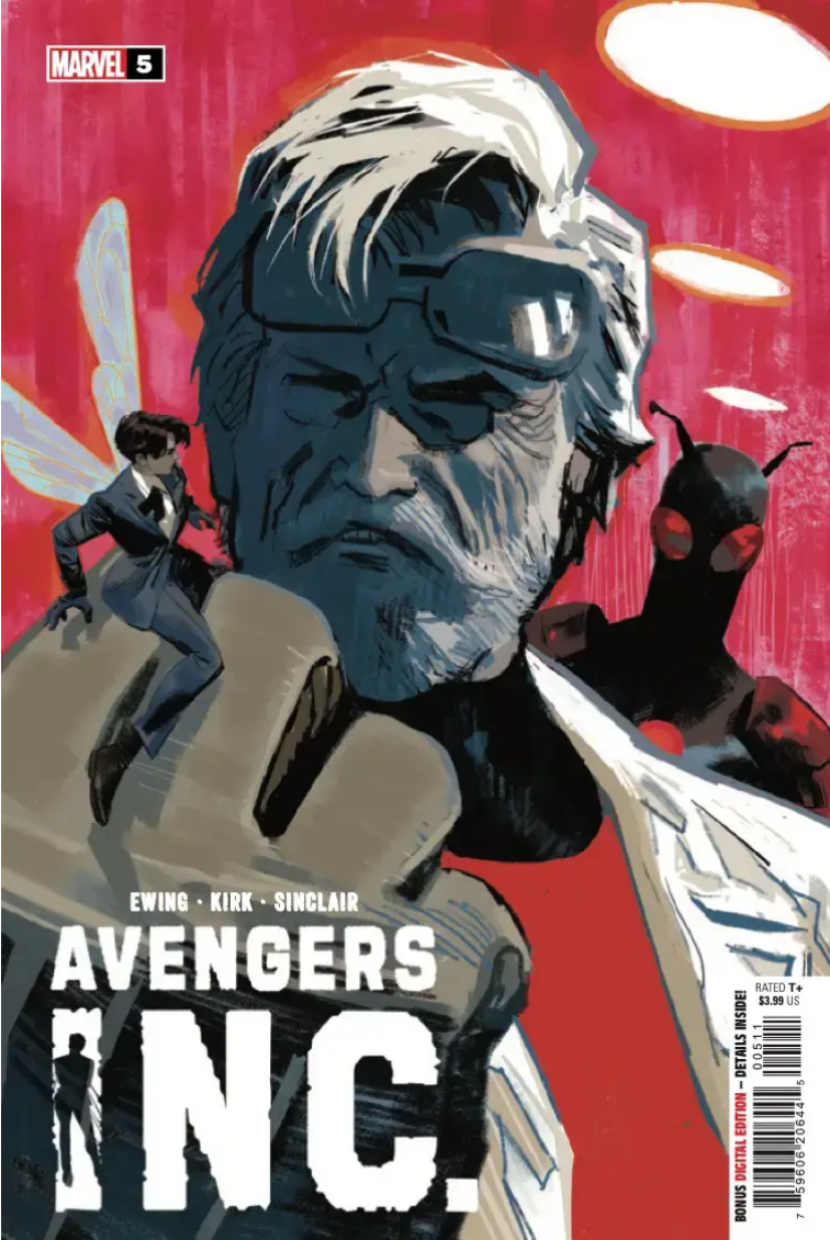 The cover to AVENGERS INC. #5, by Daniel Acuna, showing Wasp facing off against Hank Pym and Black Ant.