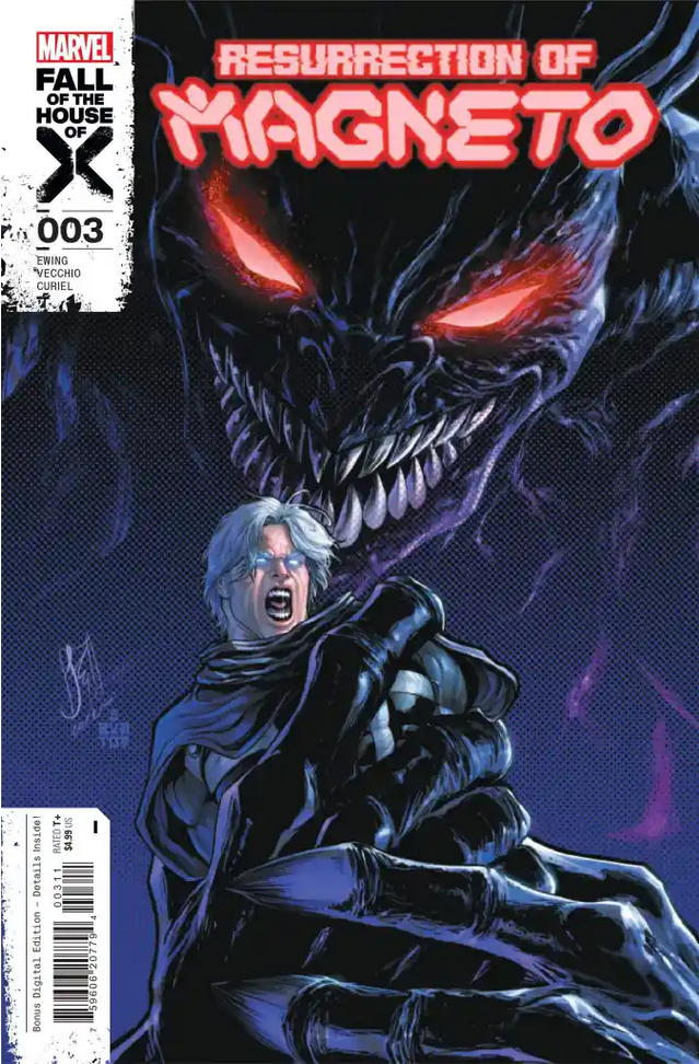 The cover for RESURRECTION OF MAGNETO #3, by Stefano Caselli, showing Magneto in the clutches of the Shadow King.