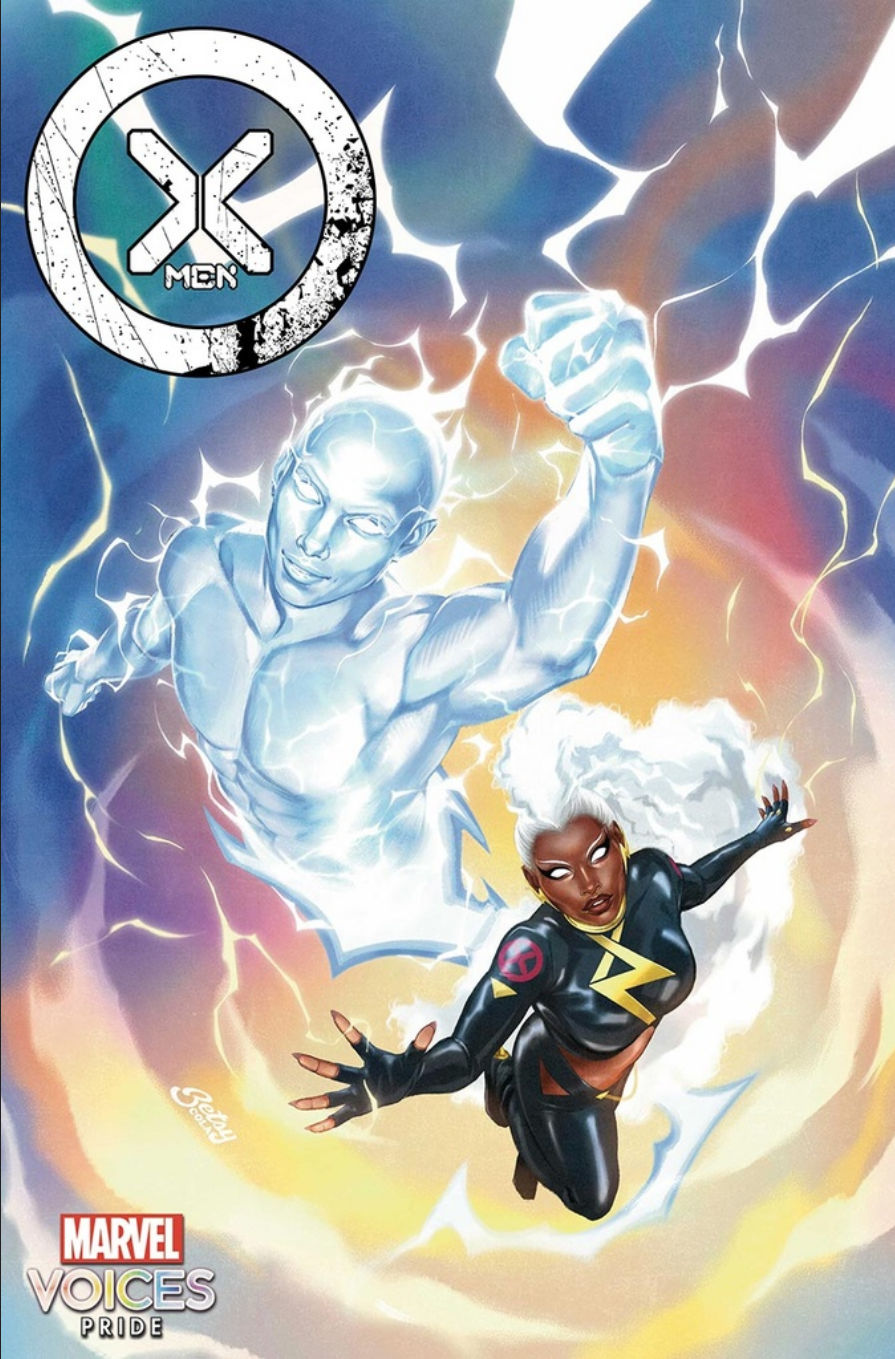 The "Pride Allies" variant for X-MEN #35 by Betsy Cola, showing Storm and Lightning. (Formerly Living Lightning).