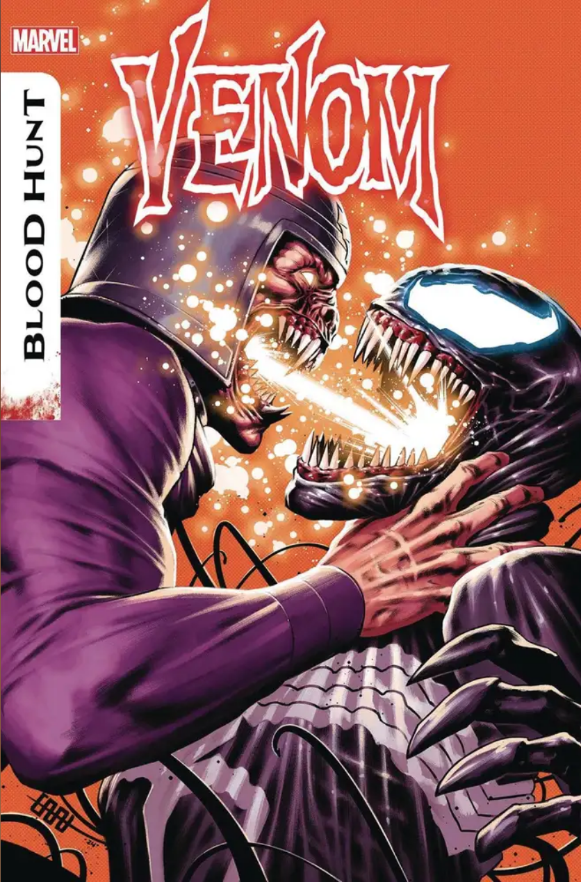 The cover for VENOM #34, by CAFU, showing the Captive draining Venom's energies.